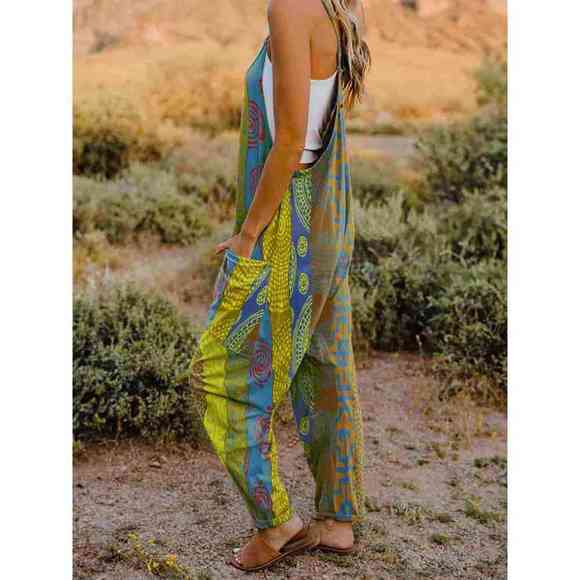 Full Size Printed V-Neck Sleeveless Jumpsuit - Picture 11 of 15